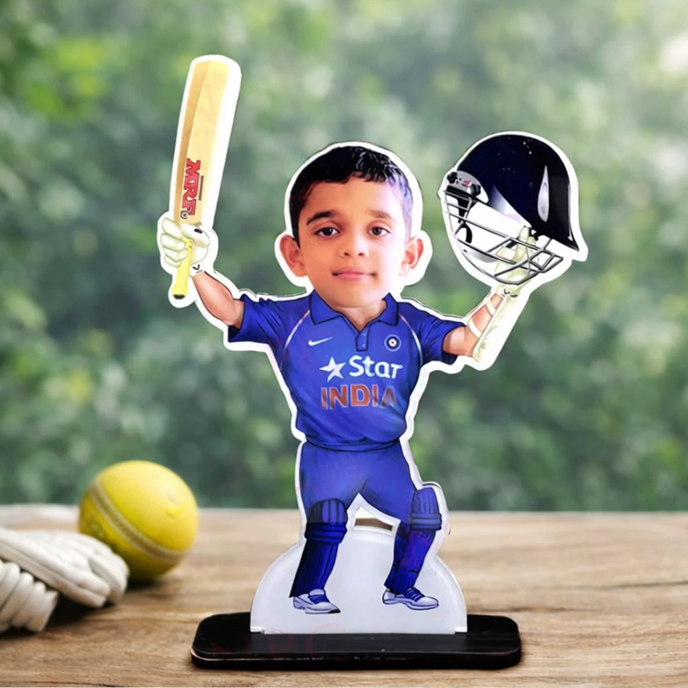 Custom Cricket Player Acrylic Stand Caricature Photo Cutout Stand