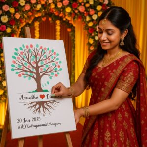 Wedding Fingerprint Tree Canvas Print Customised Name Guest Thumbprint Tree 17x20 inches