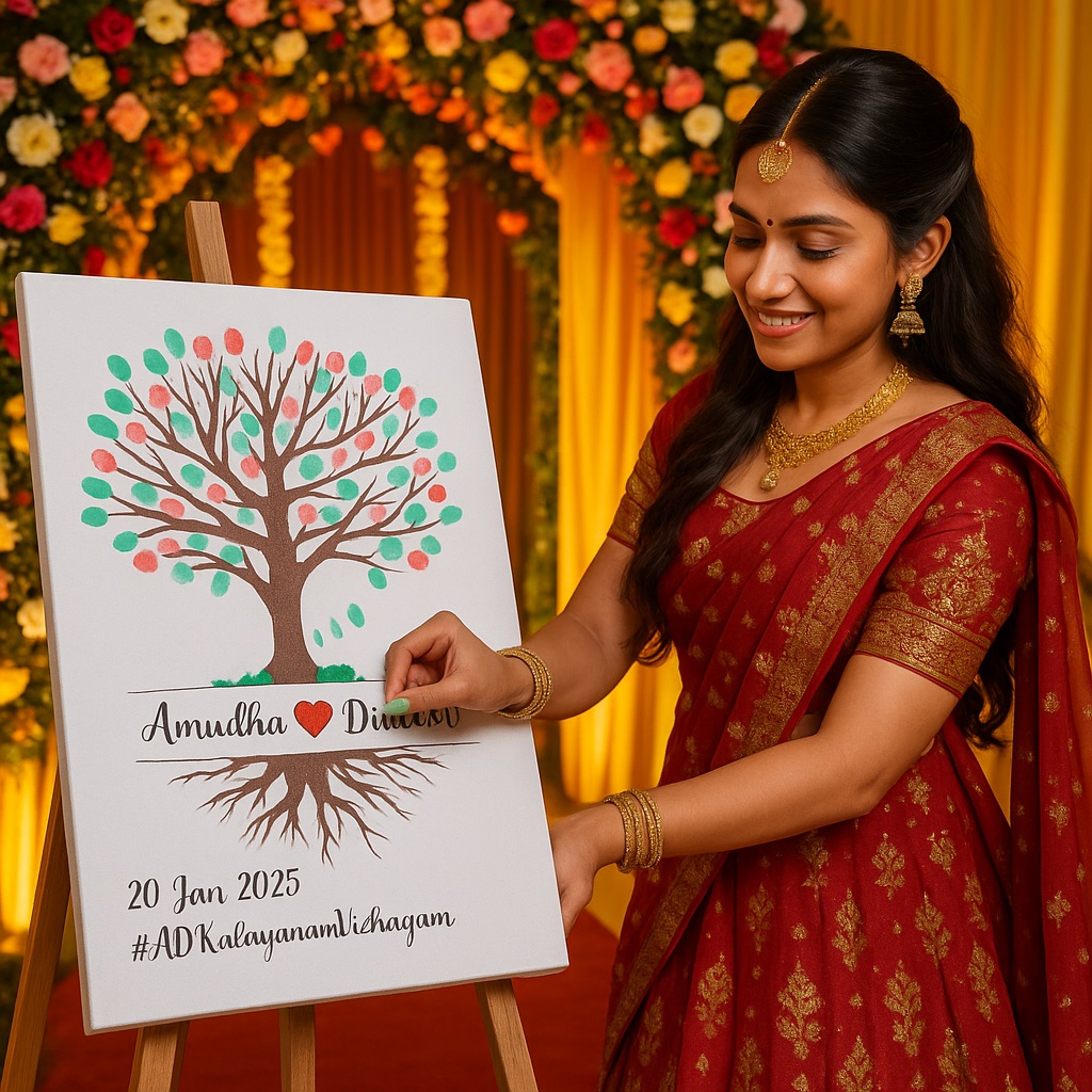 Wedding Fingerprint Tree Canvas Print Customised Name Guest Thumbprint Tree 17x20 inches
