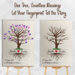 Wedding Fingerprint Tree Canvas Print Customised Name Guest Thumbprint Tree 17x20 inches
