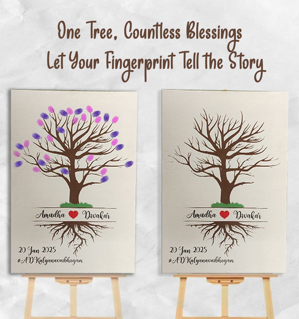 Wedding Fingerprint Tree Canvas Print Customised Name Guest Thumbprint Tree 17x20 inches
