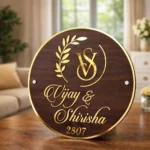 Custom Wooden Round Couple Name Board Personalized Home Name Plate