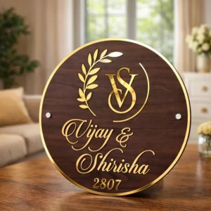 Custom Wooden Round Couple Name Board Personalized Home Name Plate