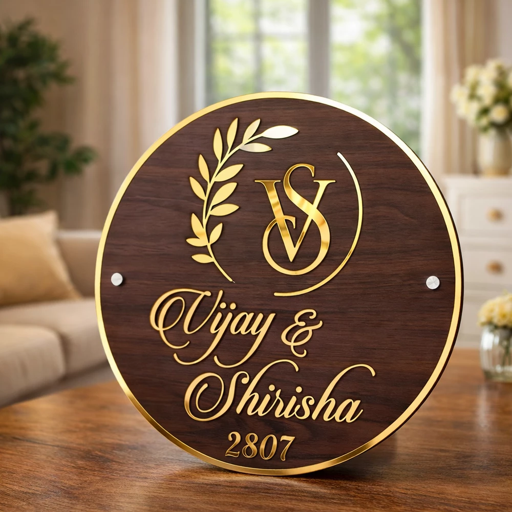 Custom Wooden Round Couple Name Board Personalized Home Name Plate